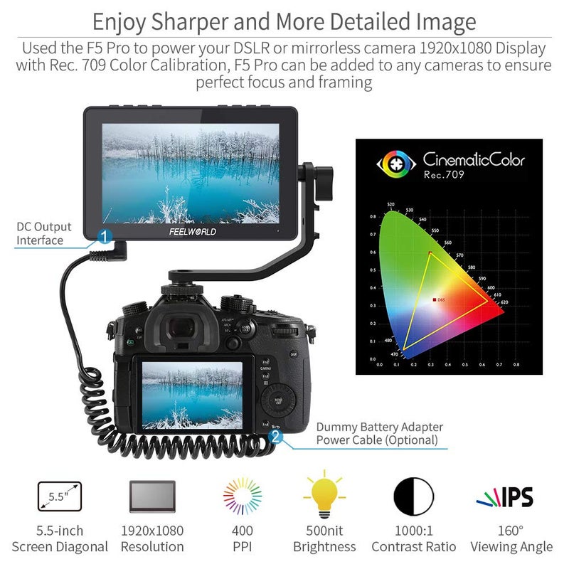 Feelworld FEELWORELD F5PROV4 شاشة فيديو 6 إنش مع شاشة تعمل باللمس وكاميرا DSLR HDMI شاشة ميدانية مع مجموعة تثبيت خارجية المعدات IPS FHD1920x1080 إدخال وإخراج 4K HDMI إدخال 5 فولت نوع C - Image 3